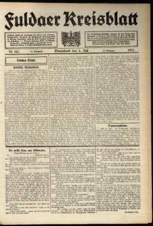 Dritte Ausgabe vom Samstag, den 01. Juli 1911.