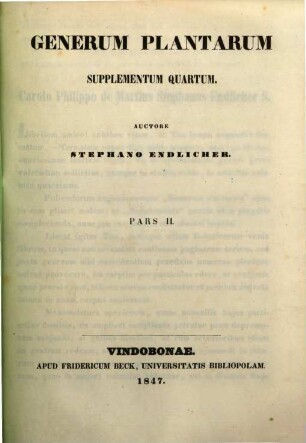 Genera plantarum secundum ordines naturales disposita. [2],4 : Supplementum quartum ; Ps. 2