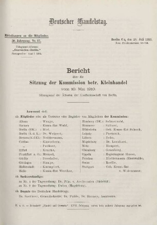 50. Jahrg. Nr. 17., ... den 29. Juli 1910