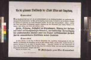 Maueranschlag: Aufruf des provisorischen Oberkommandanten der Nationalgarde Messenhauser an die gesamte Nationalgarde; Wien, 13. Oktober 1848