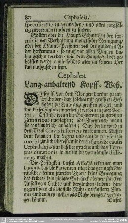 Cephalea. Lang-anhaltend Kopff-Weh