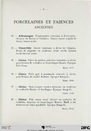 Porcelaines et faiences anciennes (Nr. 23-45)