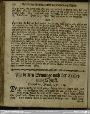 Am dritten Sonntage nach der Erscheinung Christi. Evangelium, Matth. 8. v. 1-13
