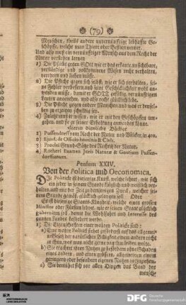 Pensum XXIV. Von der Politica und Oeconomica.