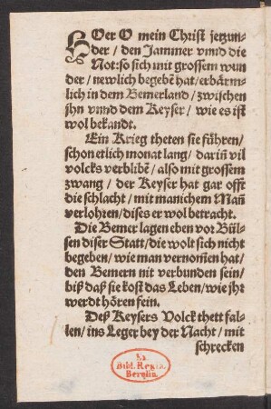 Hoer O mein Christ jetzun=||der/ den Jammer vnnd die || Not: