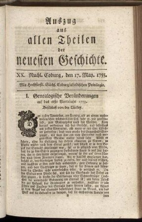 XX. Nachl. Coburg, den 17. May. 1755.