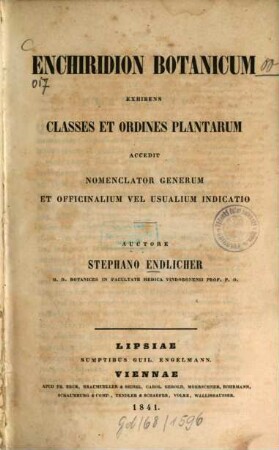Enchiridion botanicum exhibens classes et ordines plantarum : accedit nomenclator generum et officinalium vel usualium indicatio