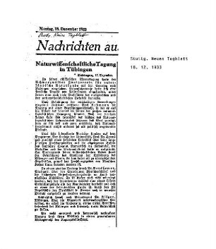 Artikel: "Naturwissenschaftliche Tagung in Tübingen"