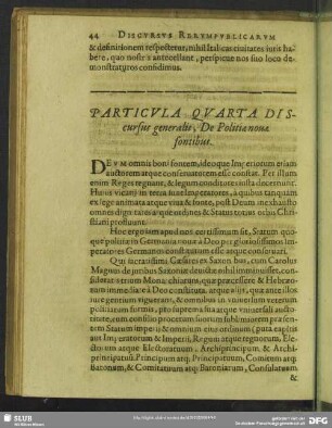 Particula Quarta Discursus generalis, De Politiae novae fontibus