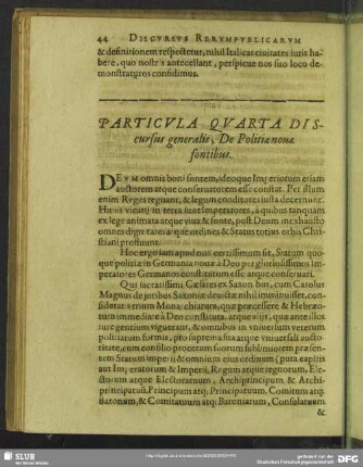 Particula Quarta Discursus generalis, De Politiae novae fontibus