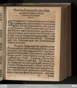 Von den Finternussen der Himmelischen Liechtern/ als der Sonnen vnd des Monden/ etc.