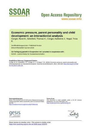 Economic pressure, parent personality and child development: an interactionist analysis
