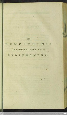 In Demosthenis Orationem Leptineam Prolegomena