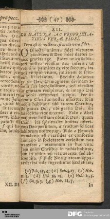 XII. De Natura Ac Proprietatibus Veræ Fidei.