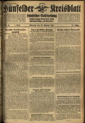 Erste Ausgabe vom Mittwoch, den 19. Februar 1936.