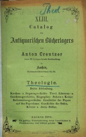 Lager-Katalog. 43. 1884
