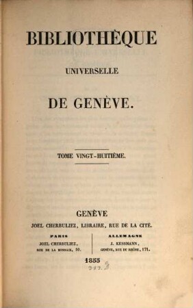Bibliothèque universelle de Genève. 28. 1855