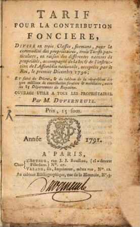 Tarif pour la contribution fonciere
