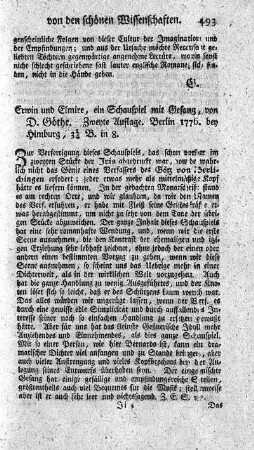 Erwin und Elmire, ein Schauspiel mit Gesang. 2.Aufl.