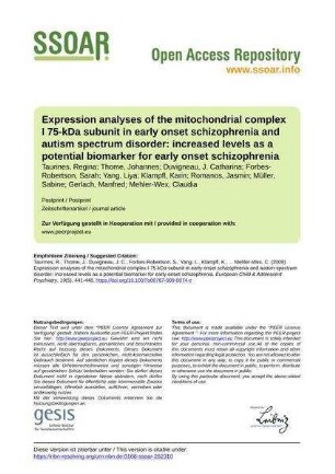 Expression analyses of the mitochondrial complex I 75-kDa subunit in early onset schizophrenia and autism spectrum disorder: increased levels as a potential biomarker for early onset schizophrenia
