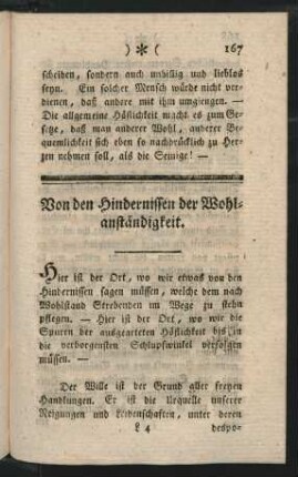 Von den Hindernissen der Wohlanständigkeit