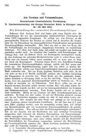 254-257, Internationale kriminalistische Vereinigung. X. Landesversammlung der Gruppe Deutsches Reich in Stuttgart vom 25.-28. Mai 1904
