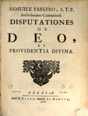 Disputationes de Deo et Providentia divina
