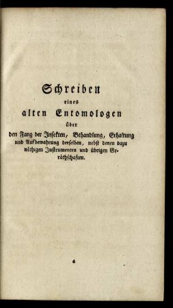 Schreiben eines alten Entomologen...