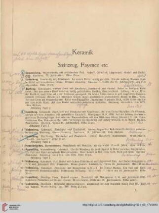 Keramik, Steinzeug, Fayence, Porzellan (Nr. 1-153)