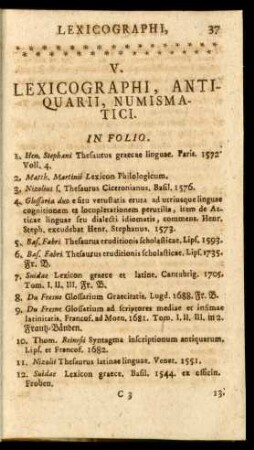 V. Lexicographi, Antiquarii, Numismatici