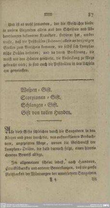 [Insecten-Stiche] Wespen-Gift. Scorpionen-Gift. Schlangen-Gift. Gift von tollen Hunden