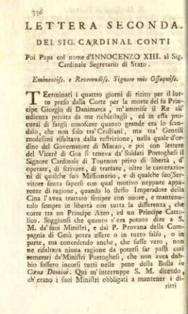 Lettera seconda. Del Sig. Cardinal Conti
