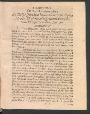 Sectio Prima. De Statu Controversiae ...