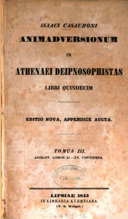 Isaaci Casuboni Animadversionum in Athenaei Deipnosophistas libri quindecim. 3, Animadv. libros XI - XV. continens
