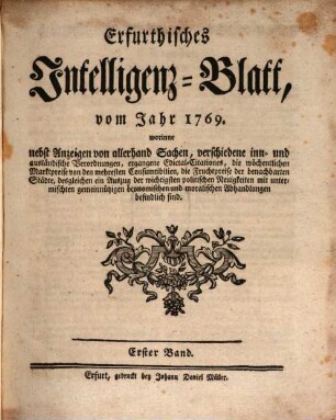 Erfurtisches Intelligenz-Blatt. 1, 1. 1769