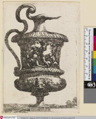 [Vase nach rechts mit einer bacchantischen Szene; Vase de profil à droite, orné d'un scène bachique]