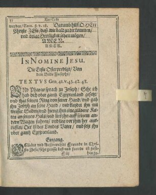 Textus Gen. 41. v. 41. 42. 43.