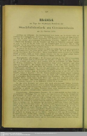Rückblick am Tage des 50jährigen Bestehens der Stadtbibliothek zu Grossenhain am 24. Oktober 1878