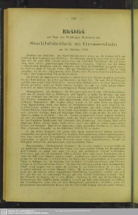 Rückblick am Tage des 50jährigen Bestehens der Stadtbibliothek zu Grossenhain am 24. Oktober 1878