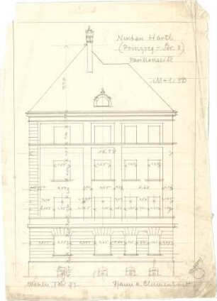 Pfann, Paul; München, Prinzregentenstr. 8; Haus Hartl - Pavillonseite (Abwicklung)