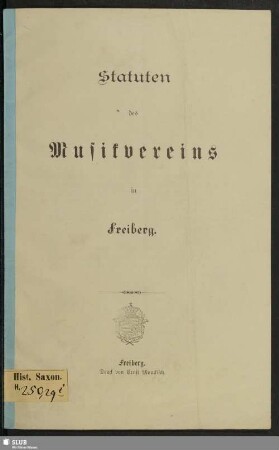 Statuten des Musikvereins in Freiberg