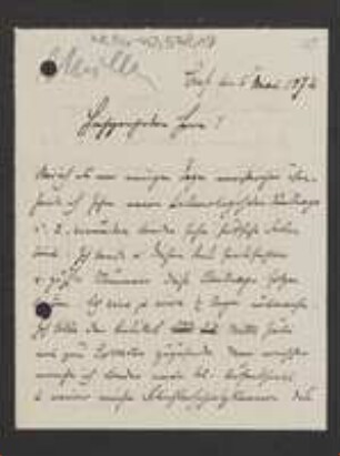 Brief von Johann Müller an Unbekannt