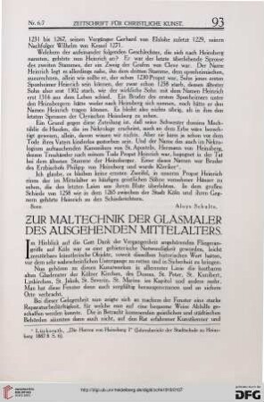 Zur Maltechnik der Glasmaler des ausgehenden Mittelalters