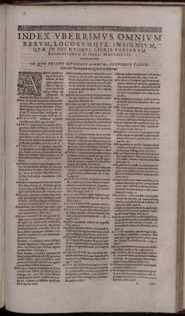 Index Uberrimus Omnium Rerum, Locorumque Insignium, Quæ In His Duobus Libris Variarum [...] [...]