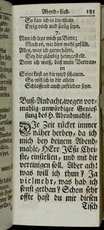 Buß-Andacht, wegen vormahlig-unwürdiger Geniessung des H. Abendmahls