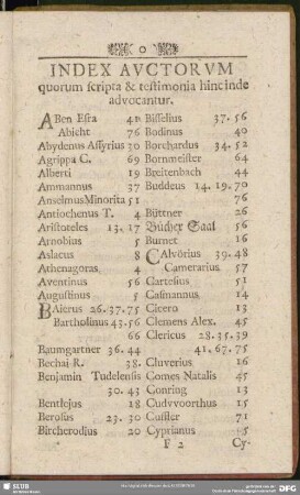 Index Auctorum quorum scripta & testimonia hinc inde advocantur