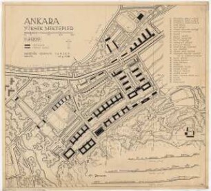 Gesamtbebauungsplan Ankara Teilbebauungsplan Hochschulviertel: Lageplan und drei Profile 1:2000