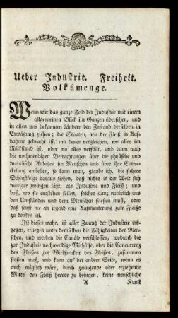 Ueber Industrie. Freiheit. Volksmenge