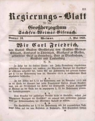 Nr. 16 : 1. Mai 1851