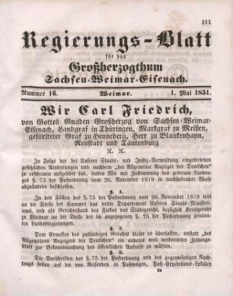 Nr. 16 : 1. Mai 1851